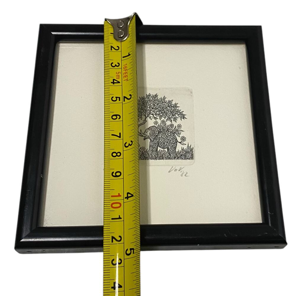 Elephant Etching Signed Vintage Limited Edition 4.75" x 4.75" Framed Decor - Picture 10 of 11